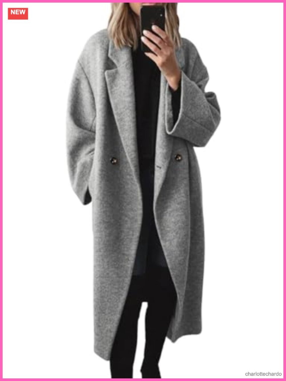 Wool Blend Double Breasted Long Trench Coat Notch Lapel